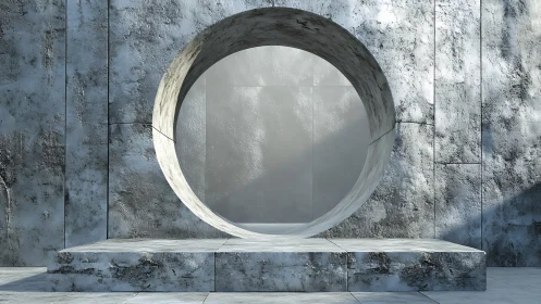 Cylindrical Portal: Concrete Volumetric Aperture in Weathered Planar Surface.