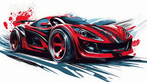 Red racing supercar illustration with dynamic paint streaks.