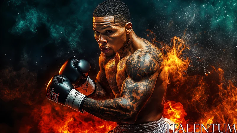 Inferno Champion: Tattooed Boxer Ignites the Ring with Fierce Fire