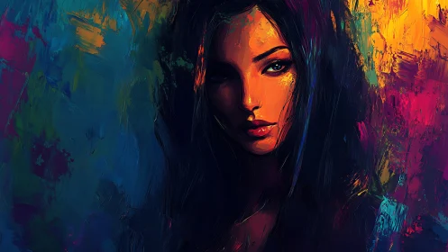 Digital portrait depicts a woman emerging from abstract color