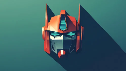 Bold angular robot helm glows calmly against teal space