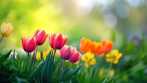 Spring Garden Tulips in Full Bloom.