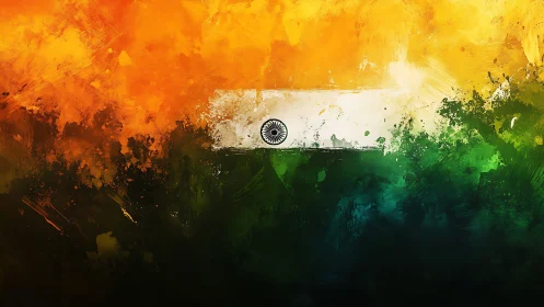 Abstract Indian tricolour flag rendered in dynamic paint strokes