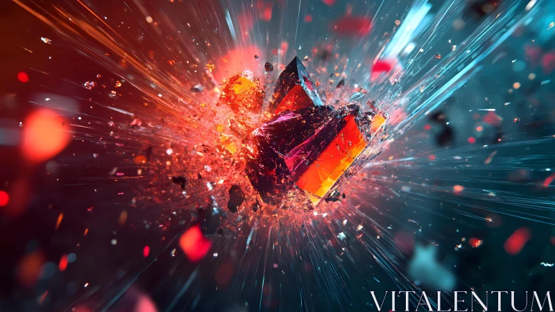Shattered Red Crystal Explosion in Dynamic Abstract Digital Art.