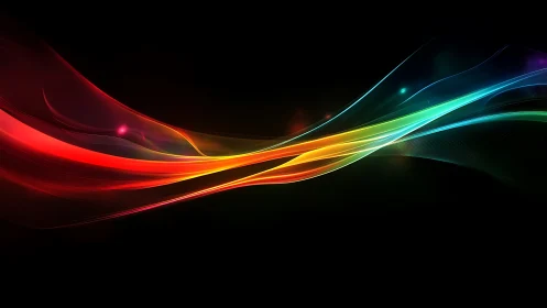 Multicolored light wave bands on dark gradient background.