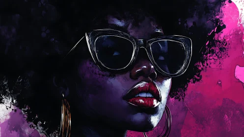 Digital portrait shows figure in sunglasses against magenta field