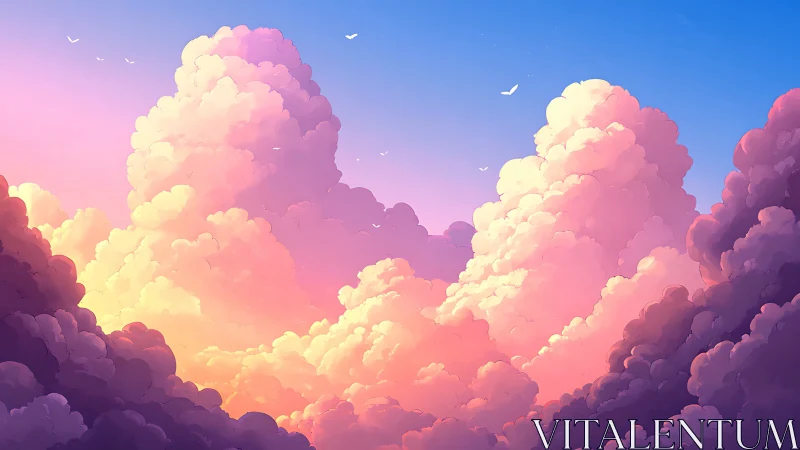 Sunset cumulonimbus rendered in luminous pastel gradients