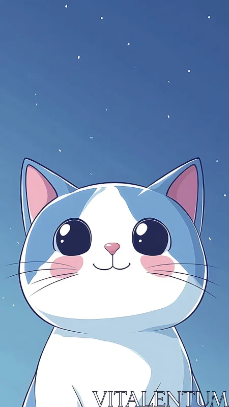Anime cat portrait with minimalist sky background composition.
