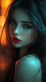 Digital portrait with teal orange bicolor rim lighting profile