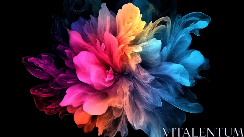 Vibrant multicolor bloom erupts over deep black void.
