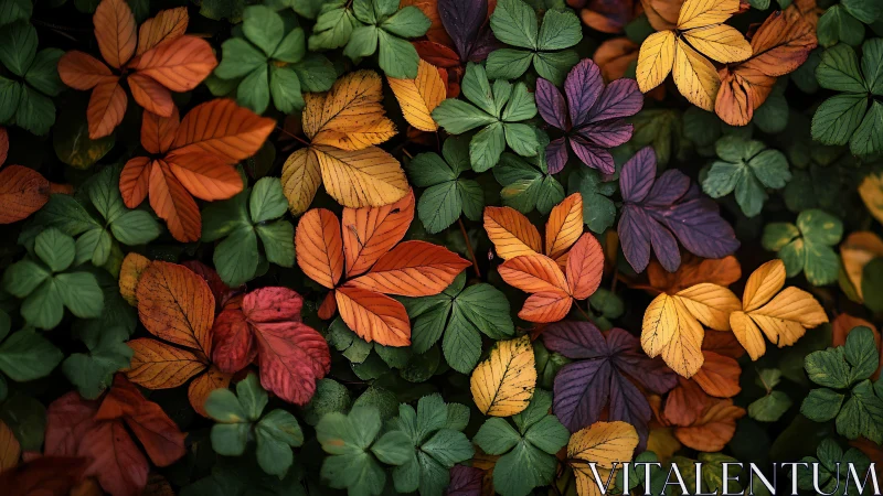 Multicolored compound leaves in dense ground cover pattern.