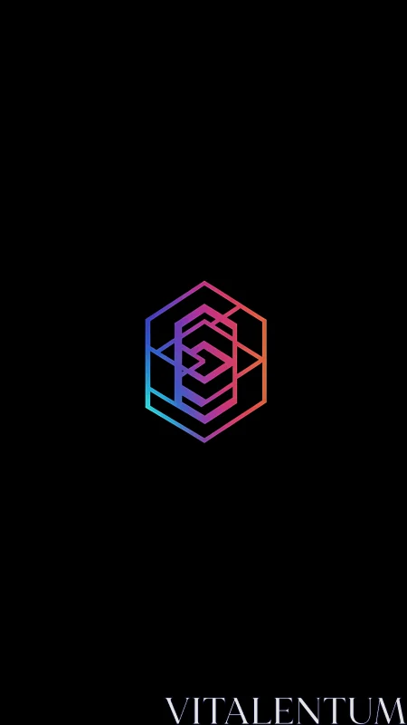 Neon gradient hexagon logo with nested geometric pathways.