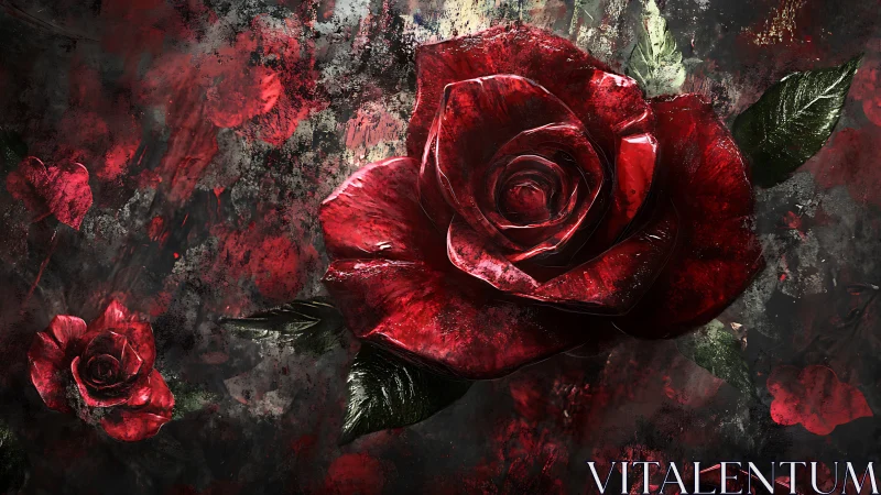 Crimson Rose Dissolution: Textured Digital Fantasy.