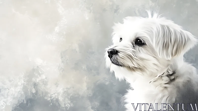 High-key digital portrait of white dog with fine hair texturing