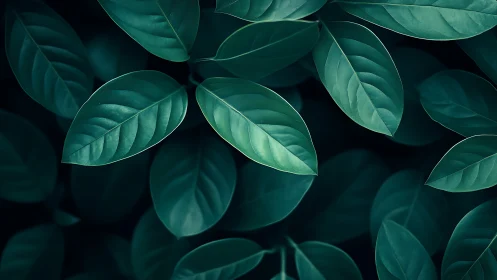 Calm emerald leaves layered in gentle forest shade.