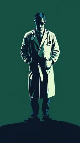 Solitary physician in dramatic chiaroscuro vector illustration