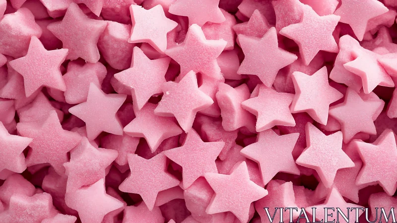 Pink star shaped candies in closeup macro food image.