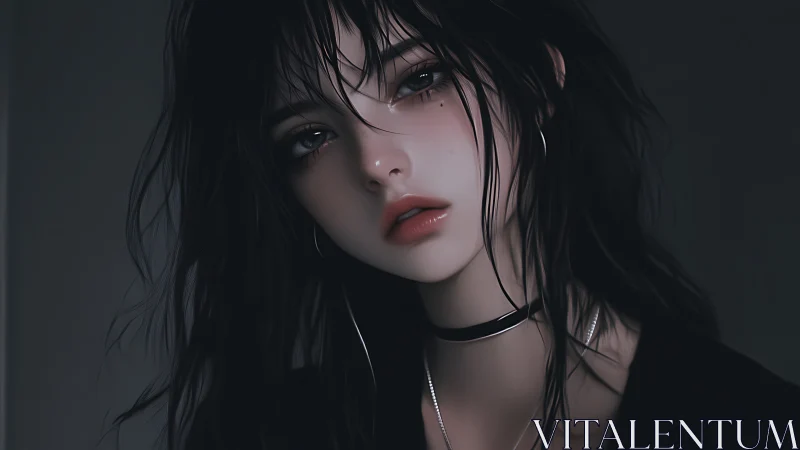 Moody digital portrait shows wet haired girl in soft shadow