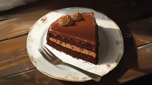 Chocolate Layer Cake Slice on Ceramic Plate with Fork