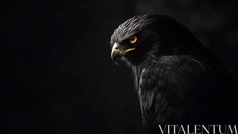 Striking Black Hawk Portrait in Dramatic Lighting, Fine Art Style.