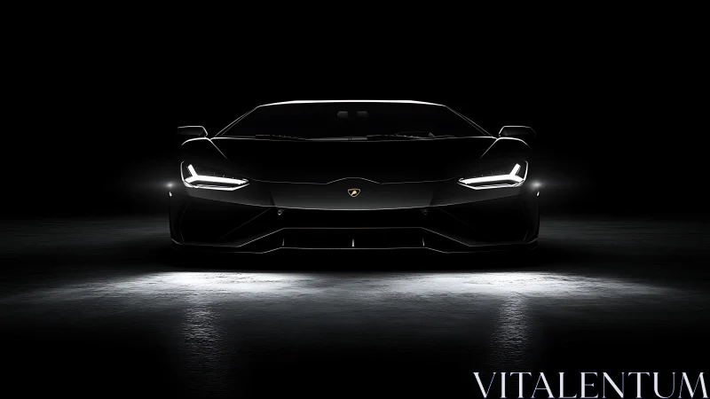 Midnight supercar poised in dramatic glow and shadow.