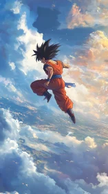 Skybound warrior drifts through painted clouds of dawn.