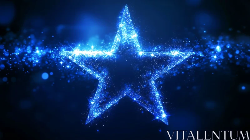 Luminous blue particle star on deep cosmic background.