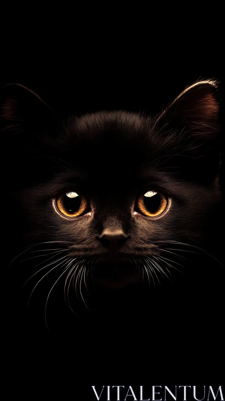 Black Cat with Golden Eyes Gazing Intently.
