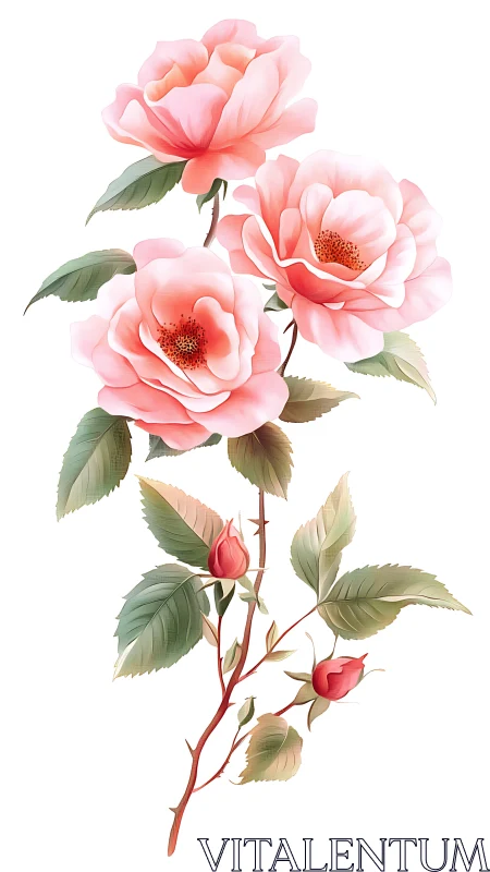 Soft pink garden roses blooming in gentle pastel serenity.