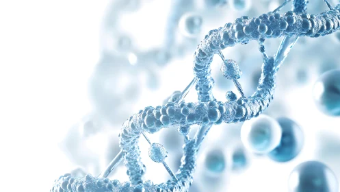 Shimmering DNA spirals in a bright microscopic daydream.