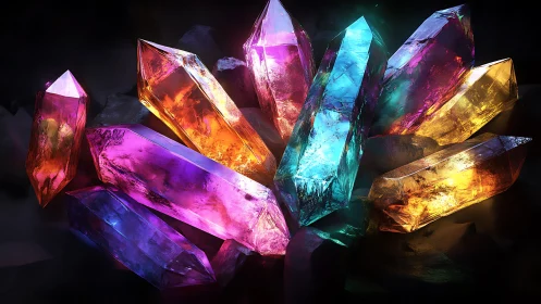 Polychromatic crystalline cluster with volumetric light scattering.