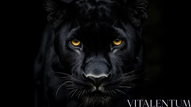 Black Panther's Golden Gaze Emerges from Darkness.