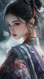 Snowlit gaze of the winter empress in jeweled silence.