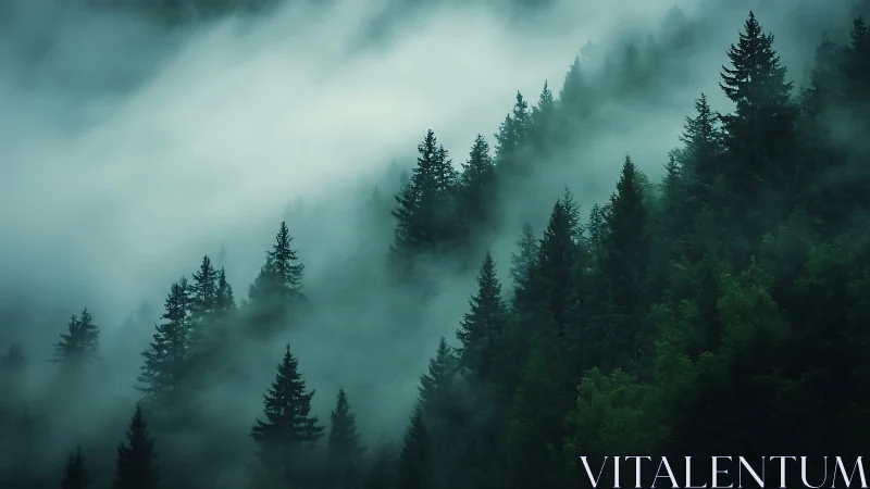 Emerald Breath: Misty Conifer Cathedral Dissolves Into Dream.