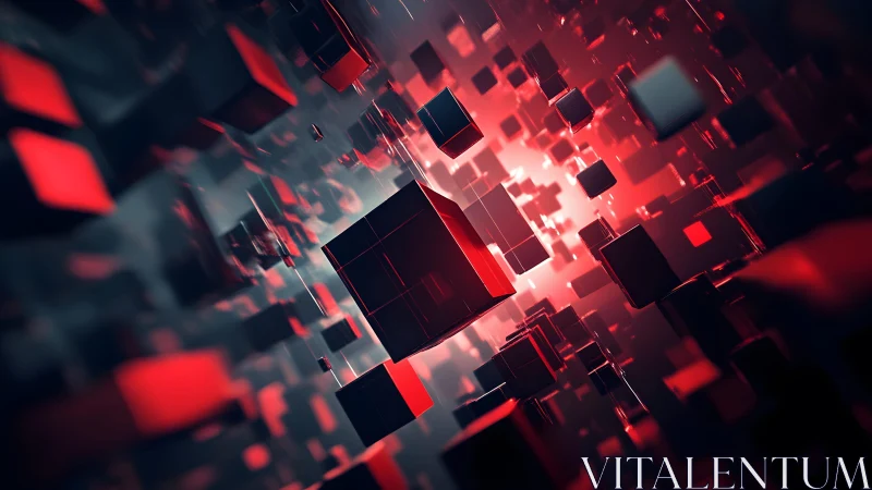 Abstract black and red cubes in digital space, futuristic 3D art.