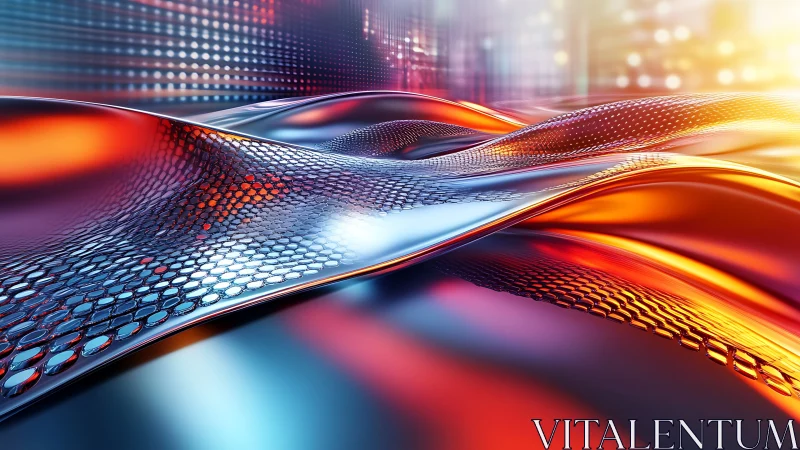 Glowing metallic waves flowing through a soft digital dream.