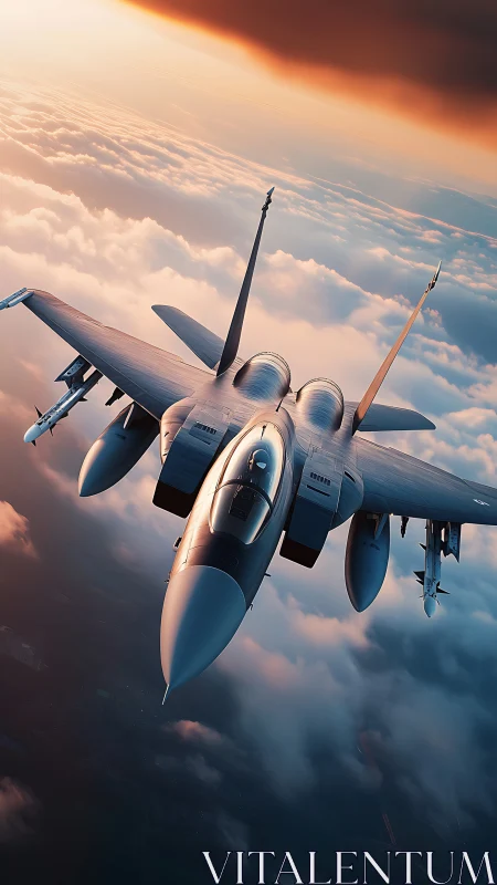 Steel-winged hunter carves a silver path through sunrise clouds