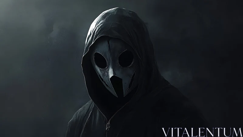 Hooded figure in dark bird skull mask against smoky void.