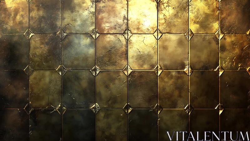Textured golden metal tiles with worn reflective patina.