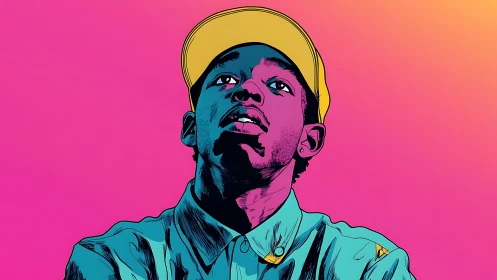 Color-soaked portrait of a daydreamer in neon calm.