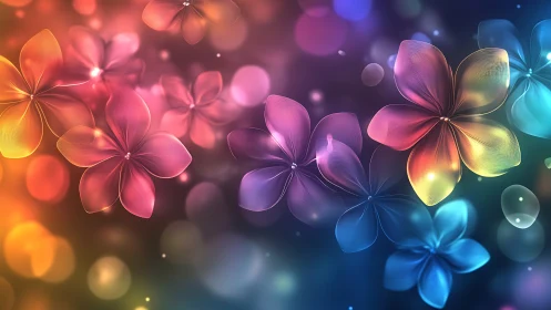 Digital rendered flowers with radiant gradient color spectrum