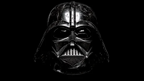 High-contrast frontal analysis of glossy black armored helmet surface