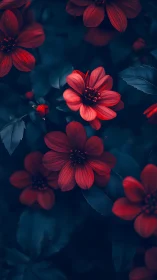 Dramatic Nocturnal Florals with Red-Blue Chiaroscuro Contrast.