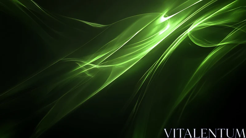 Glowing Green Abstract Light Waves on a Dark Background.