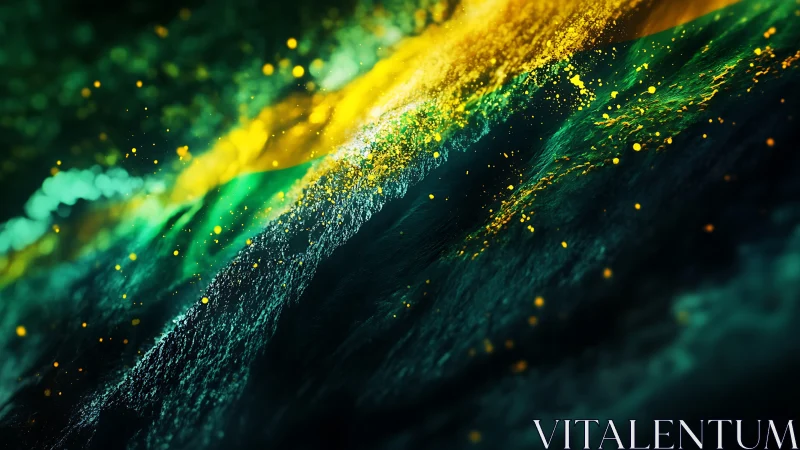 Neon tide hurls golden sparks across a storm of emerald waves