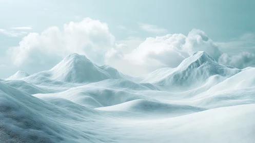 Soft winter peaks under bright, dreaming clouds of light.