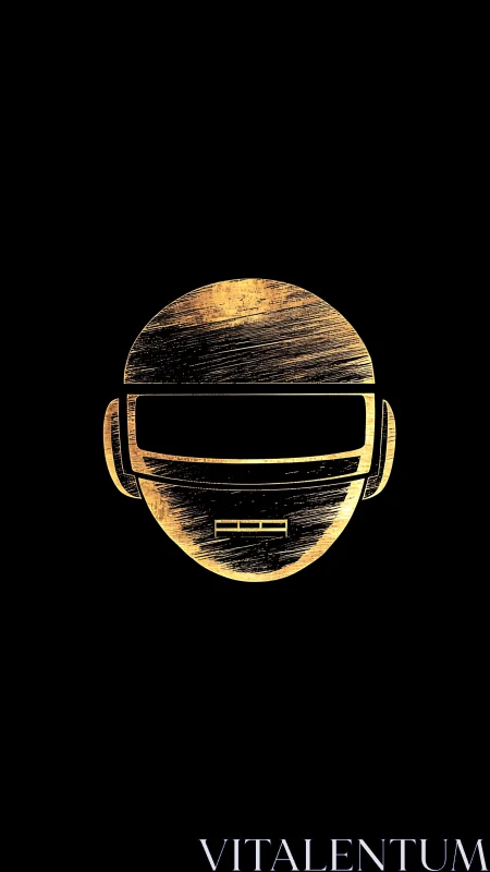 Golden scratched gaming helmet icon on deep black field
