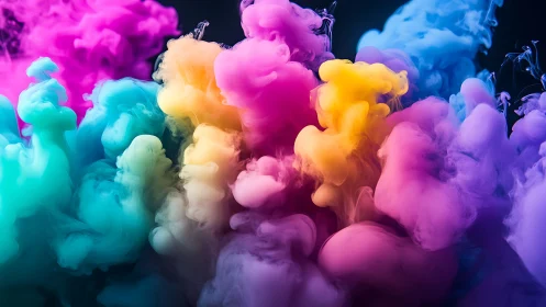 Color clouds merging in luminous abstract ink explosion.