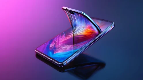 Futuristic Foldable Smartphone with Vivid Digital Art Display.