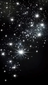 Digital starfield with radiant light flares on black ground.